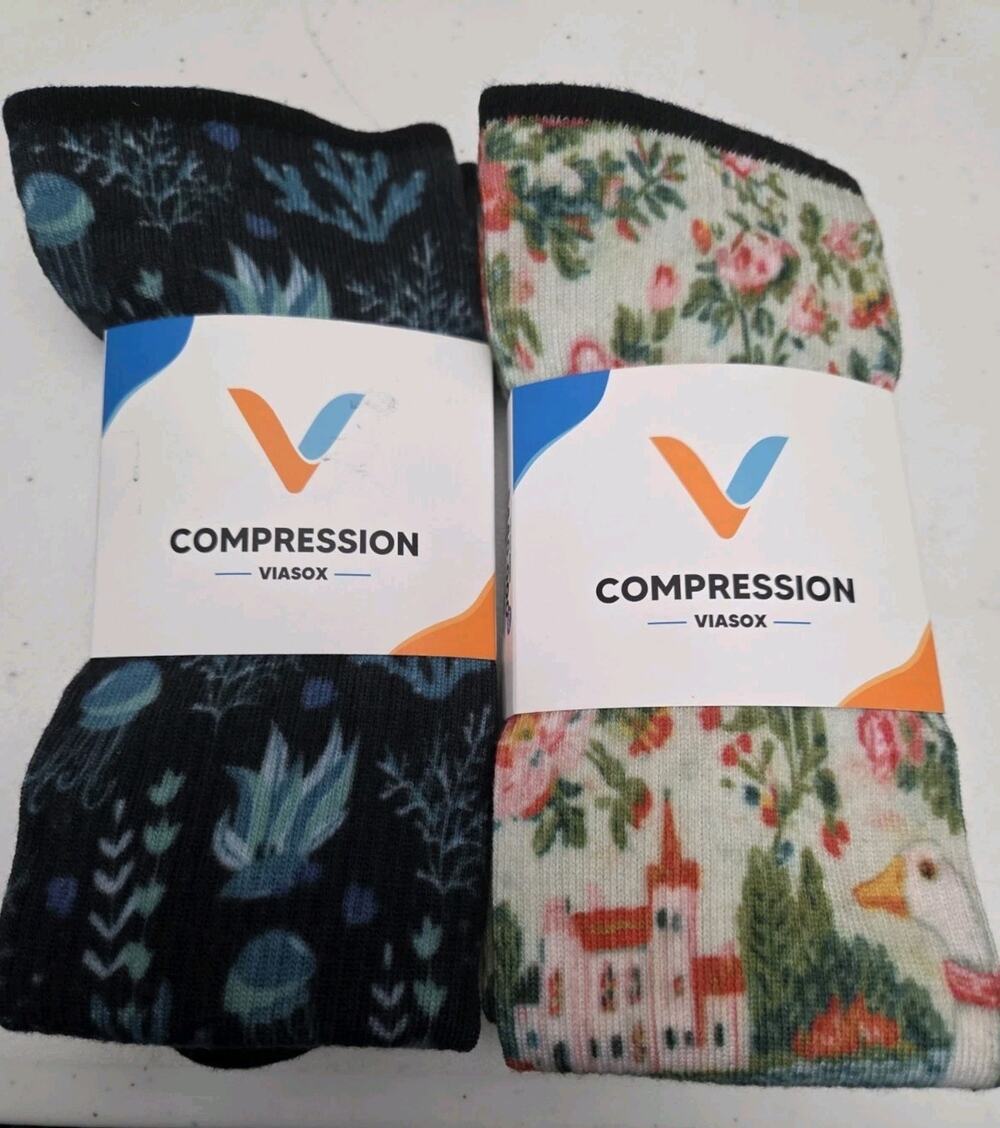 Lot of 2 Viasox Compression Socks S/M NWT Goose Manor Jellyfish Blues Diabetic